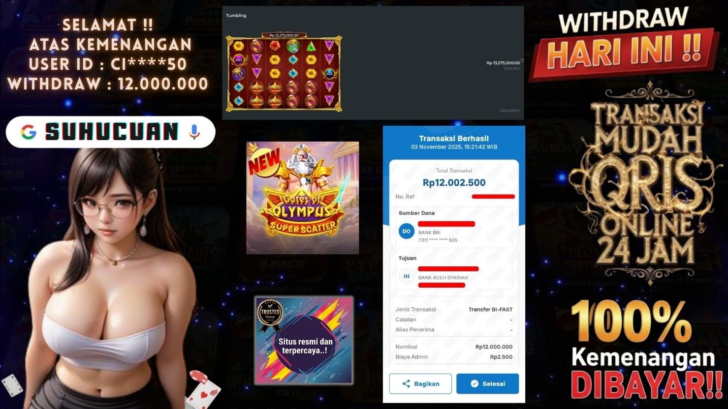 SUHUCUAN JACKPOT SLOT GATES OF OLYMPUS SUPER SCATTER